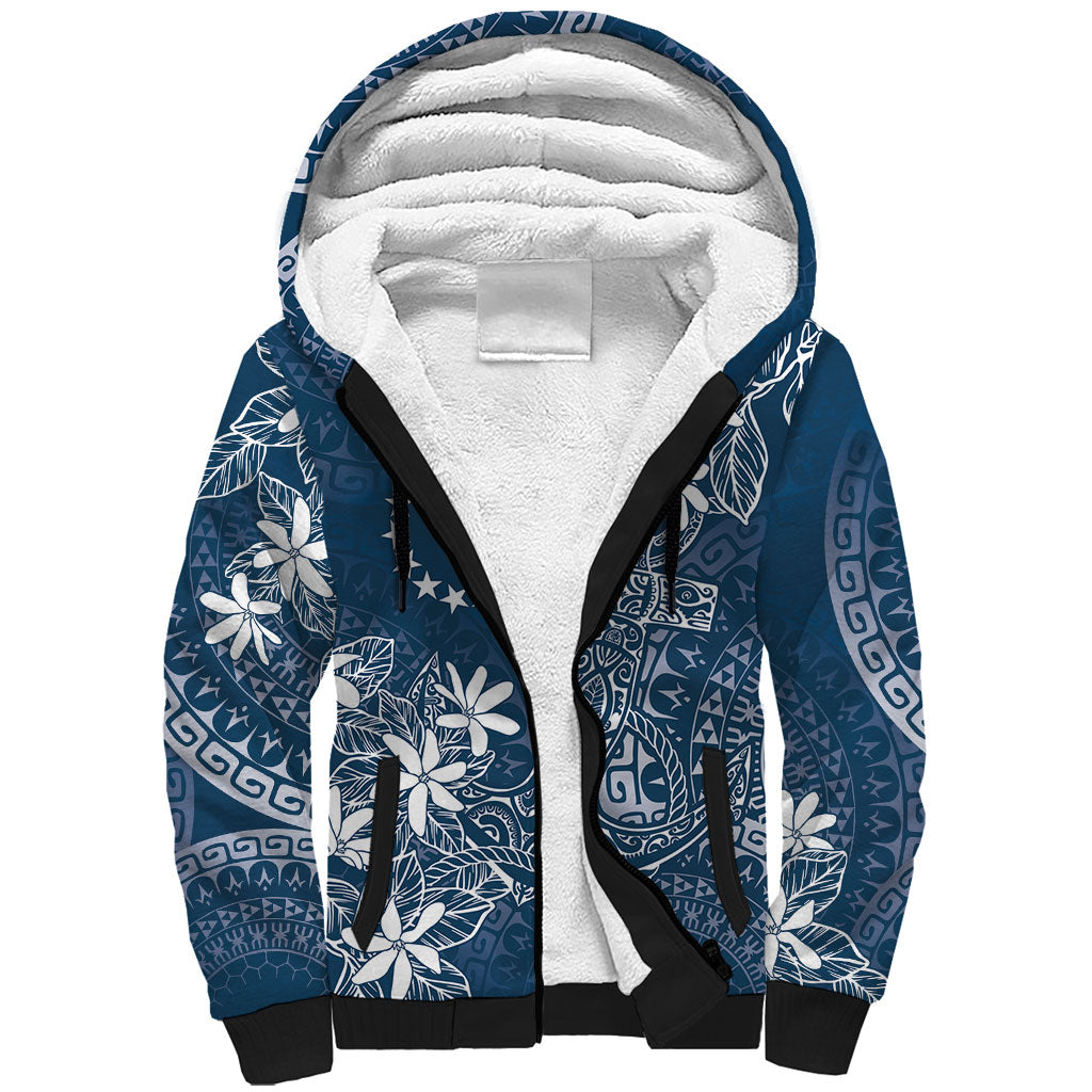 Navy Kuki Airani Tapakau Sherpa Hoodie Tribal Anchor Mix Tiare