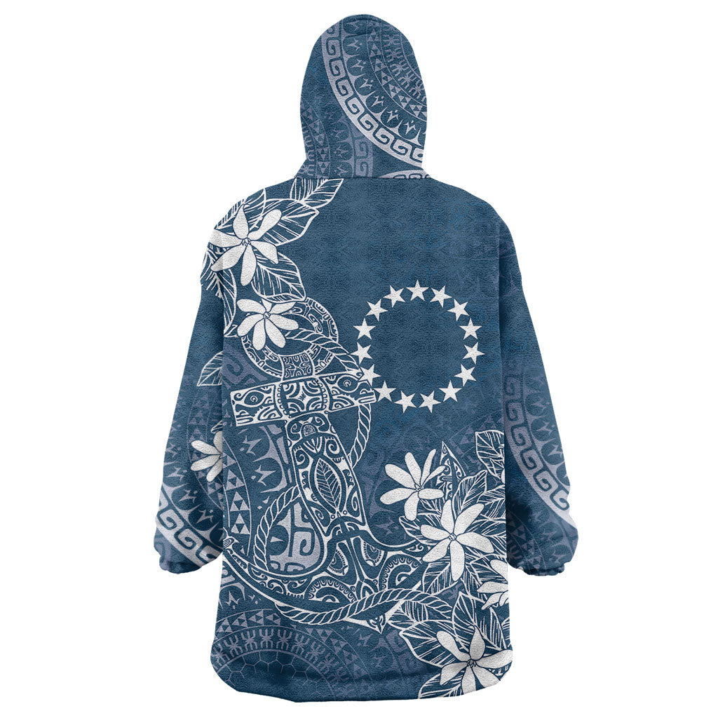 Navy Kuki Airani Tapakau Wearable Blanket Hoodie Tribal Anchor Mix Tiare