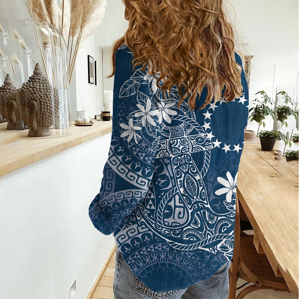 Navy Kuki Airani Tapakau Women Casual Shirt Tribal Anchor Mix Tiare