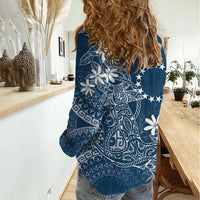 Navy Kuki Airani Tapakau Women Casual Shirt Tribal Anchor Mix Tiare