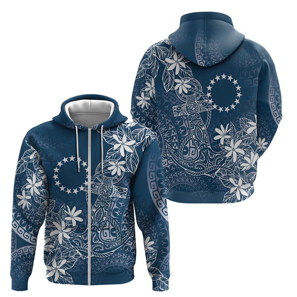 Navy Kuki Airani Tapakau Zip Hoodie Tribal Anchor Mix Tiare LT7 - Polynesian Pride