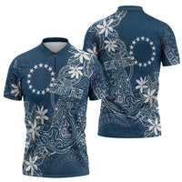 Navy Kuki Airani Tapakau Zipper Polo Shirt Tribal Anchor Mix Tiare