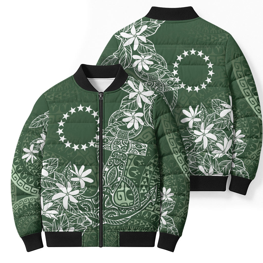 Sage Green Kuki Airani Tapakau Bomber Puffer Jacket Tribal Anchor Mix Tiare