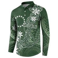 Sage Green Kuki Airani Tapakau Button Sweatshirt Tribal Anchor Mix Tiare