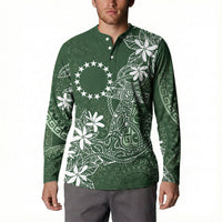 Sage Green Kuki Airani Tapakau Button Sweatshirt Tribal Anchor Mix Tiare
