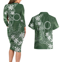 Sage Green Kuki Airani Tapakau Couples Matching Long Sleeve Bodycon Dress and Hawaiian Shirt Tribal Anchor Mix Tiare LT7 - Polynesian Pride