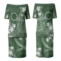Sage Green Kuki Airani Tapakau Couples Matching Puletasi and Long Sleeve Button Shirt Tribal Anchor Mix Tiare LT7 - Polynesian Pride