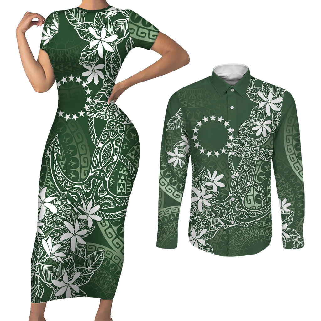 Sage Green Kuki Airani Tapakau Couples Matching Short Sleeve Bodycon Dress and Long Sleeve Button Shirt Tribal Anchor Mix Tiare LT7 Sage Green - Polynesian Pride