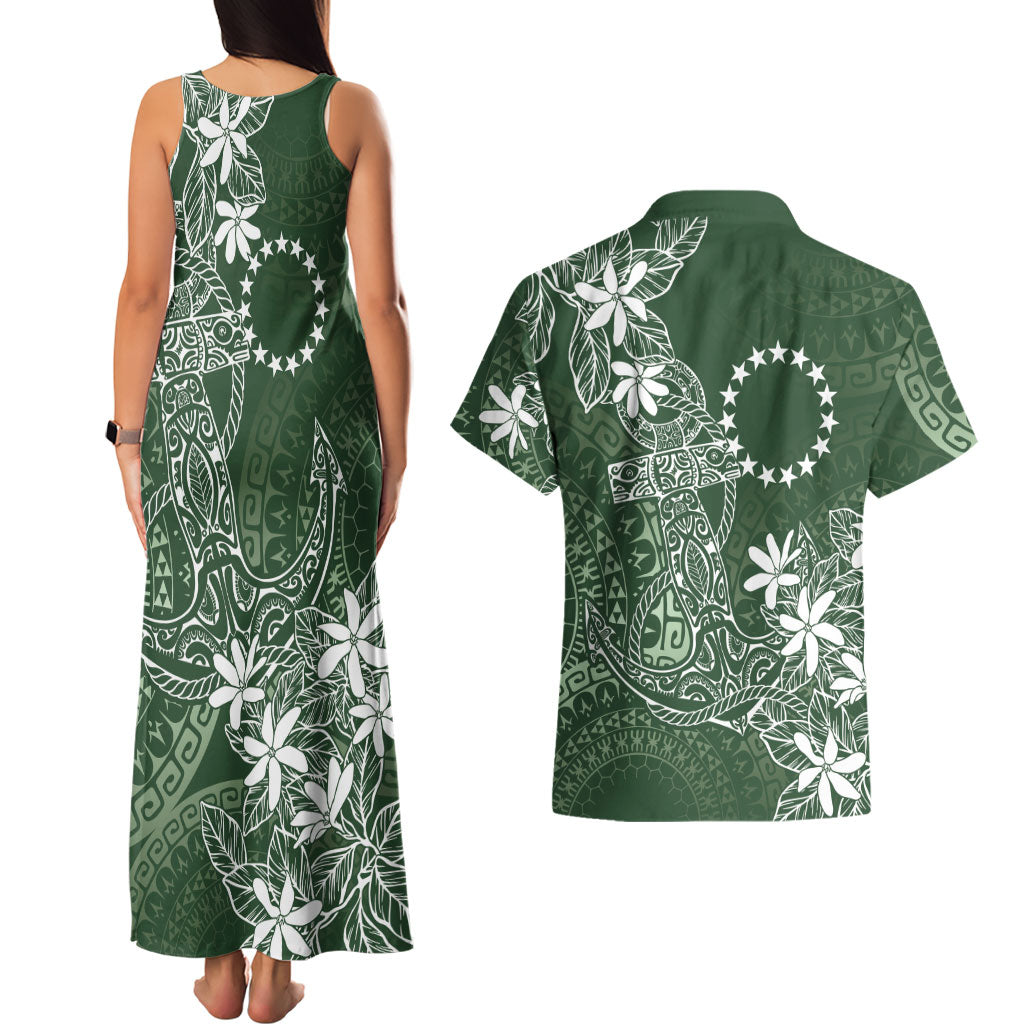 Sage Green Kuki Airani Tapakau Couples Matching Tank Maxi Dress and Hawaiian Shirt Tribal Anchor Mix Tiare LT7 - Polynesian Pride