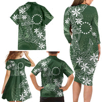 Sage Green Kuki Airani Tapakau Family Matching Long Sleeve Bodycon Dress and Hawaiian Shirt Tribal Anchor Mix Tiare LT7 - Polynesian Pride