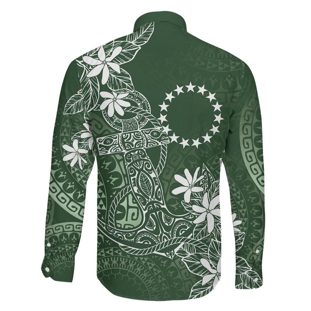 Sage Green Kuki Airani Tapakau Family Matching Long Sleeve Bodycon Dress and Hawaiian Shirt Tribal Anchor Mix Tiare LT7 - Polynesian Pride