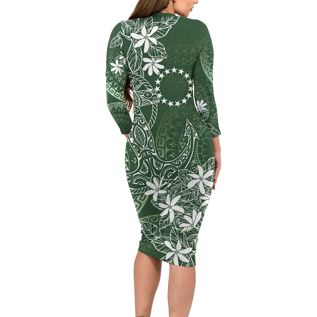 Sage Green Kuki Airani Tapakau Family Matching Long Sleeve Bodycon Dress and Hawaiian Shirt Tribal Anchor Mix Tiare LT7 - Polynesian Pride