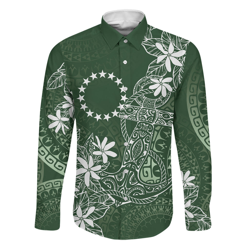 Sage Green Kuki Airani Tapakau Family Matching Off The Shoulder Long Sleeve Dress and Hawaiian Shirt Tribal Anchor Mix Tiare LT7 Dad's Shirt - Long Sleeve Sage Green - Polynesian Pride