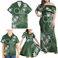Sage Green Kuki Airani Tapakau Family Matching Off Shoulder Maxi Dress and Hawaiian Shirt Tribal Anchor Mix Tiare LT7 - Polynesian Pride