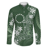 Sage Green Kuki Airani Tapakau Family Matching Off Shoulder Maxi Dress and Hawaiian Shirt Tribal Anchor Mix Tiare LT7 Dad's Shirt - Long Sleeve Sage Green - Polynesian Pride