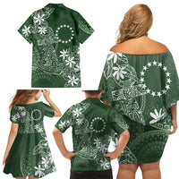 Sage Green Kuki Airani Tapakau Family Matching Off Shoulder Short Dress and Hawaiian Shirt Tribal Anchor Mix Tiare LT7 - Polynesian Pride