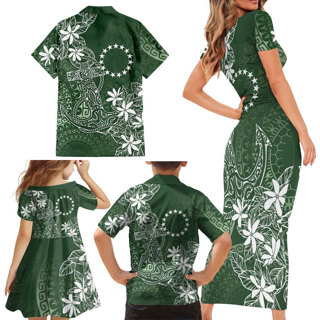 Sage Green Kuki Airani Tapakau Family Matching Short Sleeve Bodycon Dress and Hawaiian Shirt Tribal Anchor Mix Tiare LT7 - Polynesian Pride