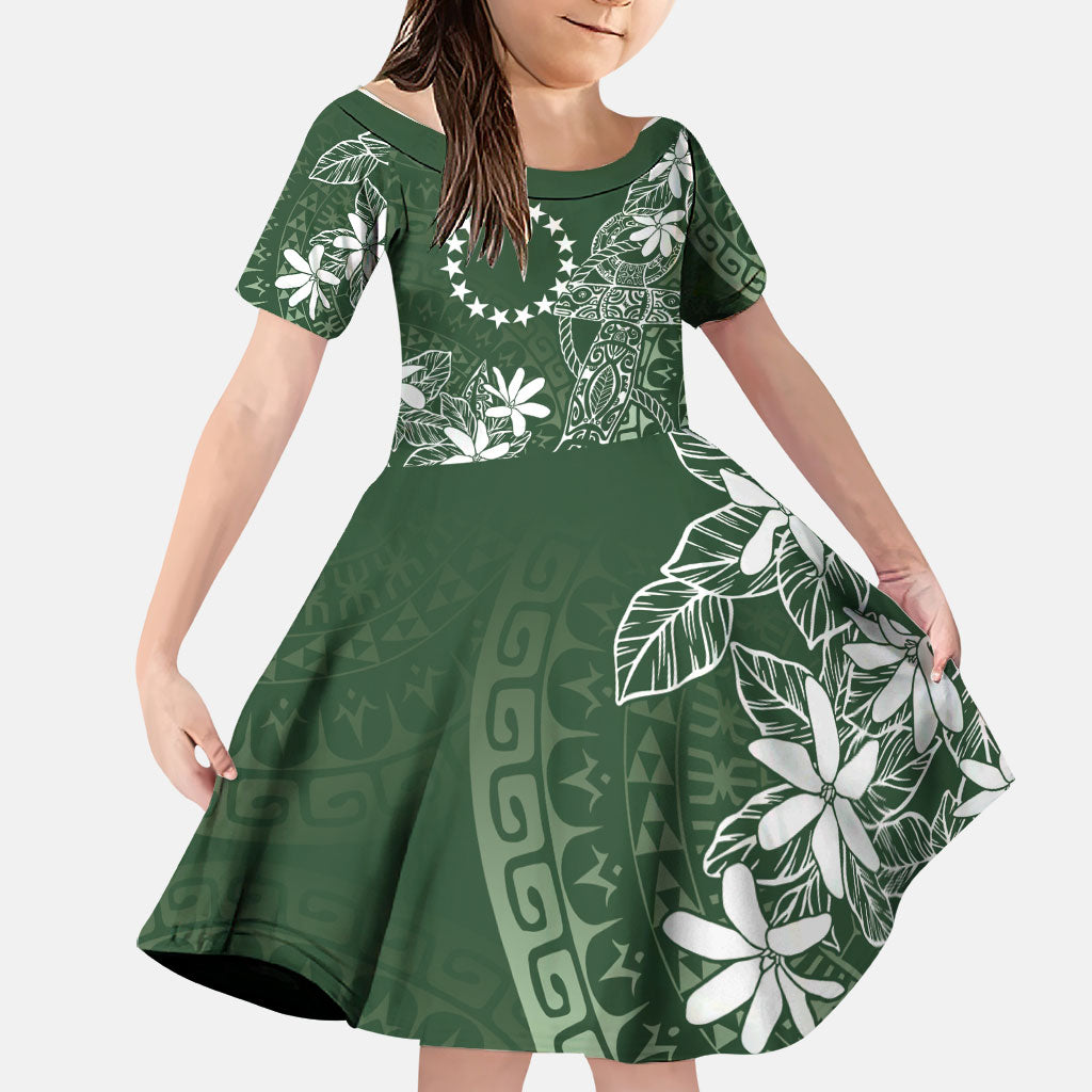 Sage Green Kuki Airani Tapakau Family Matching Summer Maxi Dress and Hawaiian Shirt Tribal Anchor Mix Tiare LT7 Daughter's Dress Sage Green - Polynesian Pride