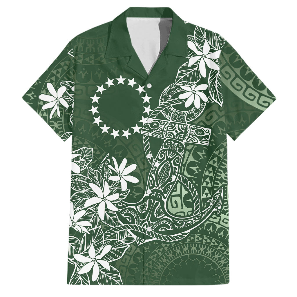 Sage Green Kuki Airani Tapakau Family Matching Tank Maxi Dress and Hawaiian Shirt Tribal Anchor Mix Tiare LT7 Dad's Shirt - Short Sleeve Sage Green - Polynesian Pride