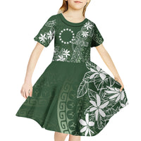 Sage Green Kuki Airani Tapakau Kid Short Sleeve Dress Tribal Anchor Mix Tiare LT7 - Polynesian Pride