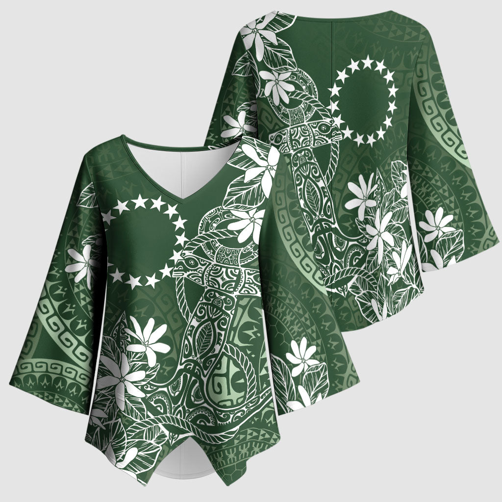 Sage Green Kuki Airani Tapakau Kimono Sleeve Blouse Tribal Anchor Mix Tiare