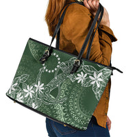 Sage Green Kuki Airani Tapakau Leather Tote Bag Tribal Anchor Mix Tiare