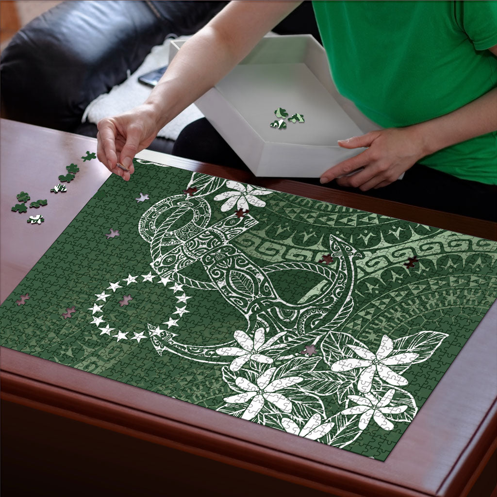 Sage Green Kuki Airani Tapakau Puzzle Tribal Anchor Mix Tiare