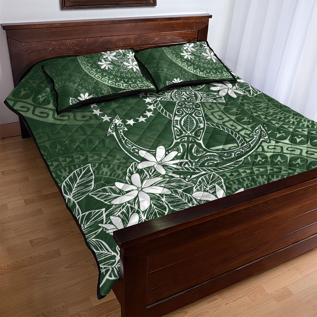 Sage Green Kuki Airani Tapakau Quilt Bed Set Tribal Anchor Mix Tiare