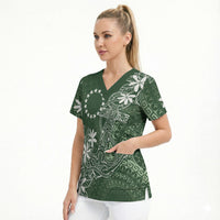 Sage Green Kuki Airani Tapakau Scrub Top Tribal Anchor Mix Tiare