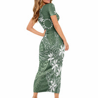 Sage Green Kuki Airani Tapakau Short Sleeve Bodycon Dress Tribal Anchor Mix Tiare LT7 - Polynesian Pride