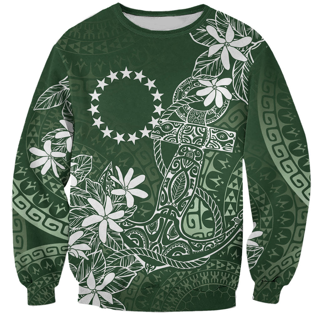 Sage Green Kuki Airani Tapakau Sweatshirt Tribal Anchor Mix Tiare
