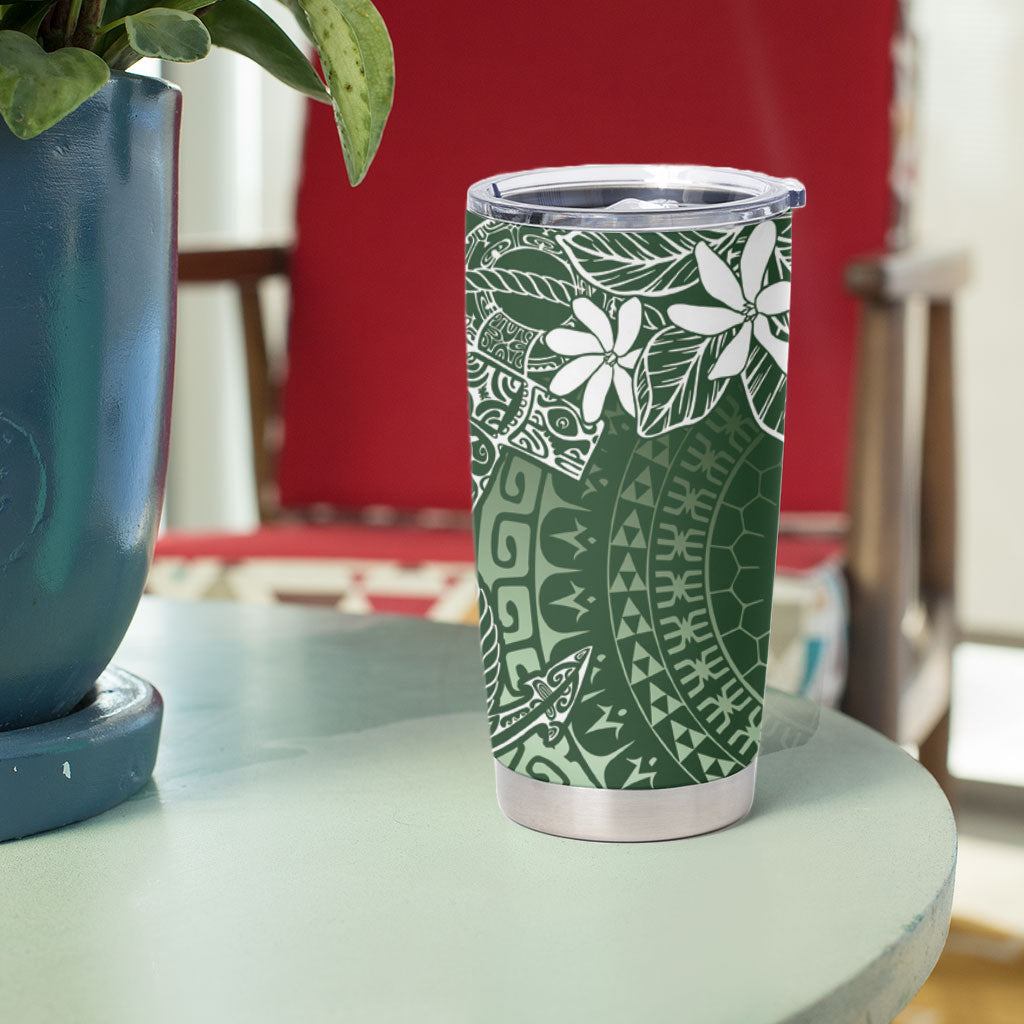 Sage Green Kuki Airani Tapakau Tumbler Cup Tribal Anchor Mix Tiare