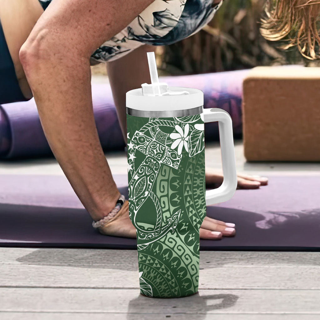 Sage Green Kuki Airani Tapakau Tumbler With Handle Tribal Anchor Mix Tiare