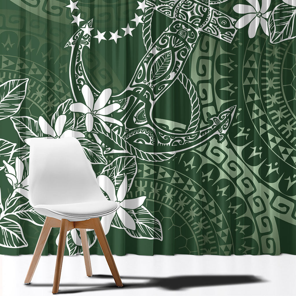 Sage Green Kuki Airani Tapakau Window Curtain Tribal Anchor Mix Tiare LT7 - Polynesian Pride