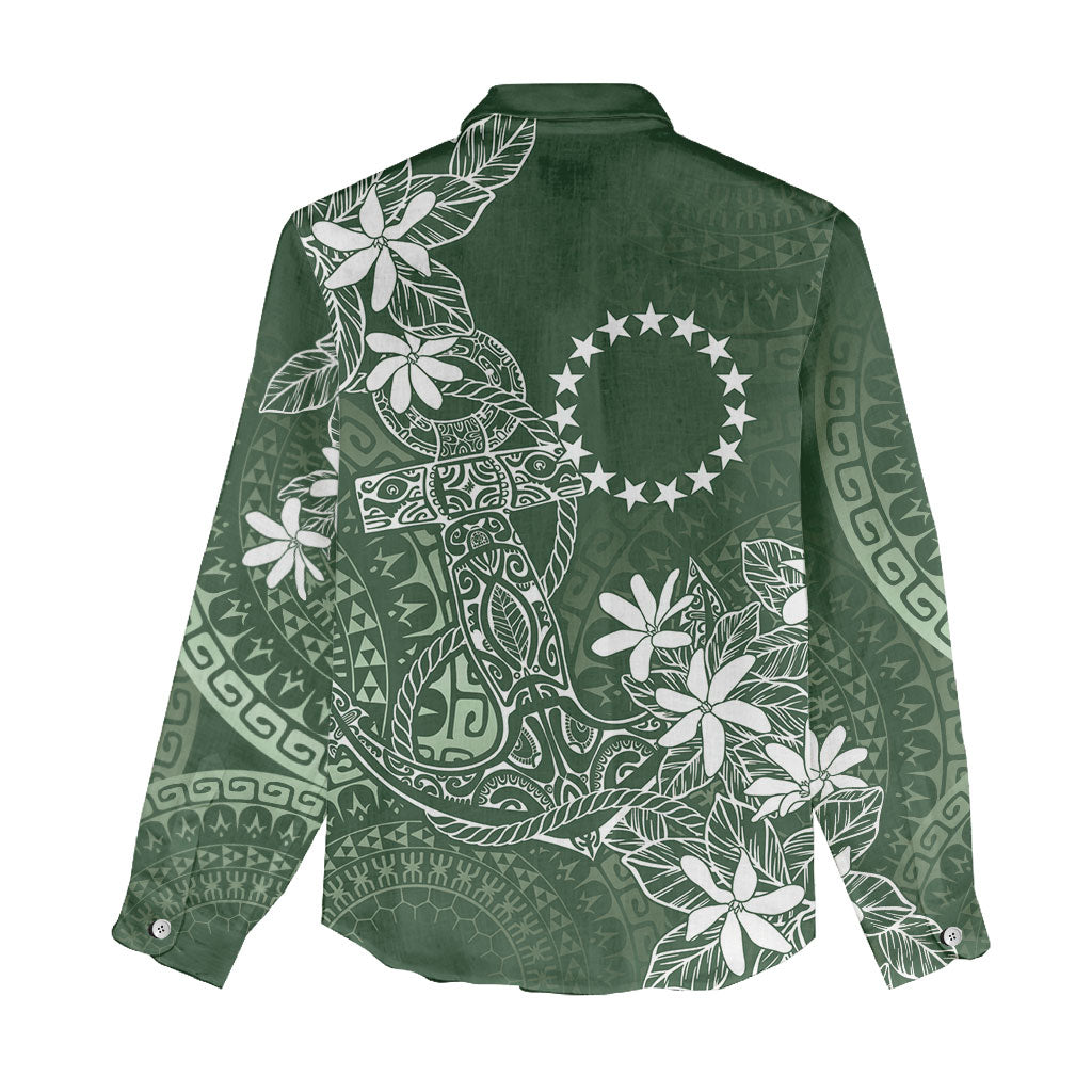 Sage Green Kuki Airani Tapakau Women Casual Shirt Tribal Anchor Mix Tiare LT7 - Polynesian Pride