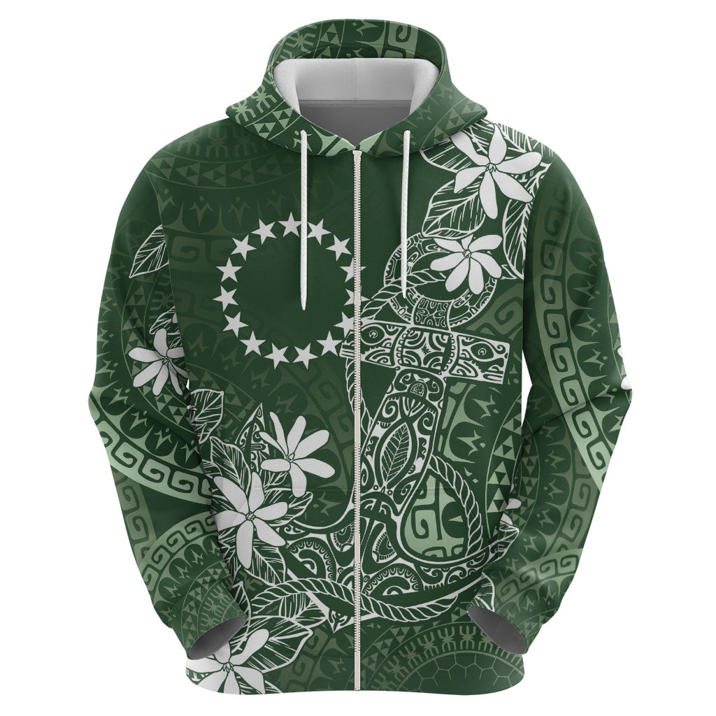 Sage Green Kuki Airani Tapakau Zip Hoodie Tribal Anchor Mix Tiare
