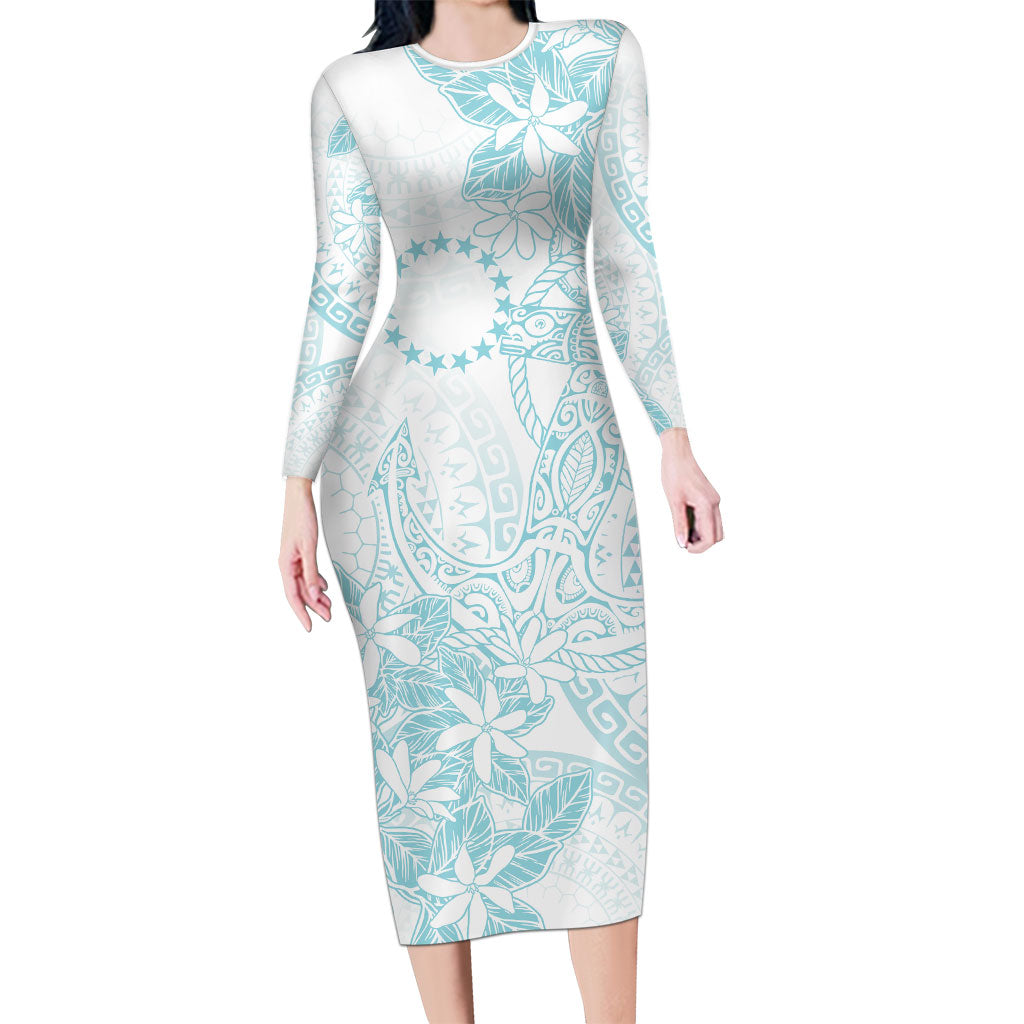 Turquoise Kuki Airani Tapakau Family Matching Long Sleeve Bodycon Dress and Hawaiian Shirt Tribal Anchor Mix Tiare LT7 Mom's Dress Turquoise - Polynesian Pride