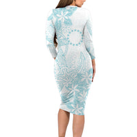 Turquoise Kuki Airani Tapakau Family Matching Long Sleeve Bodycon Dress and Hawaiian Shirt Tribal Anchor Mix Tiare LT7 - Polynesian Pride
