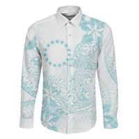 Turquoise Kuki Airani Tapakau Family Matching Mermaid Dress and Hawaiian Shirt Tribal Anchor Mix Tiare LT7 Dad's Shirt - Long Sleeve Turquoise - Polynesian Pride