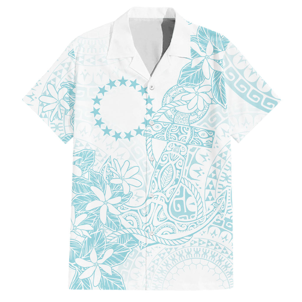 Turquoise Kuki Airani Tapakau Family Matching Off The Shoulder Long Sleeve Dress and Hawaiian Shirt Tribal Anchor Mix Tiare LT7 Dad's Shirt - Short Sleeve Turquoise - Polynesian Pride