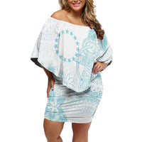 Turquoise Kuki Airani Tapakau Family Matching Off Shoulder Short Dress and Hawaiian Shirt Tribal Anchor Mix Tiare LT7 Mom's Dress Turquoise - Polynesian Pride