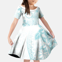 Turquoise Kuki Airani Tapakau Kid Short Sleeve Dress Tribal Anchor Mix Tiare