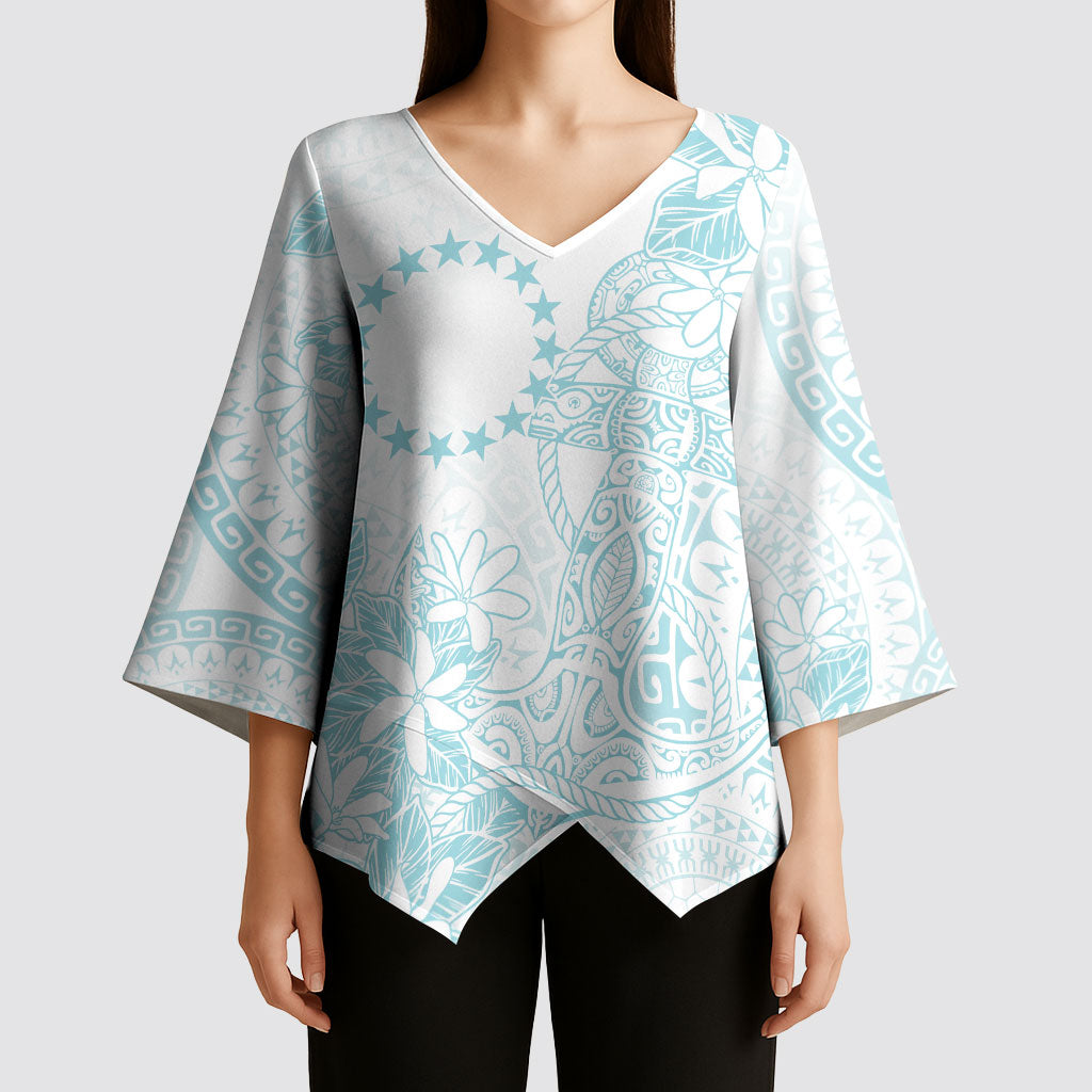 Turquoise Kuki Airani Tapakau Kimono Sleeve Blouse Tribal Anchor Mix Tiare