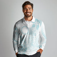 Turquoise Kuki Airani Tapakau Long Sleeve Polo Shirt Tribal Anchor Mix Tiare