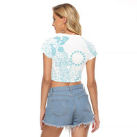 Turquoise Kuki Airani Tapakau Raglan Cropped T Shirt Tribal Anchor Mix Tiare