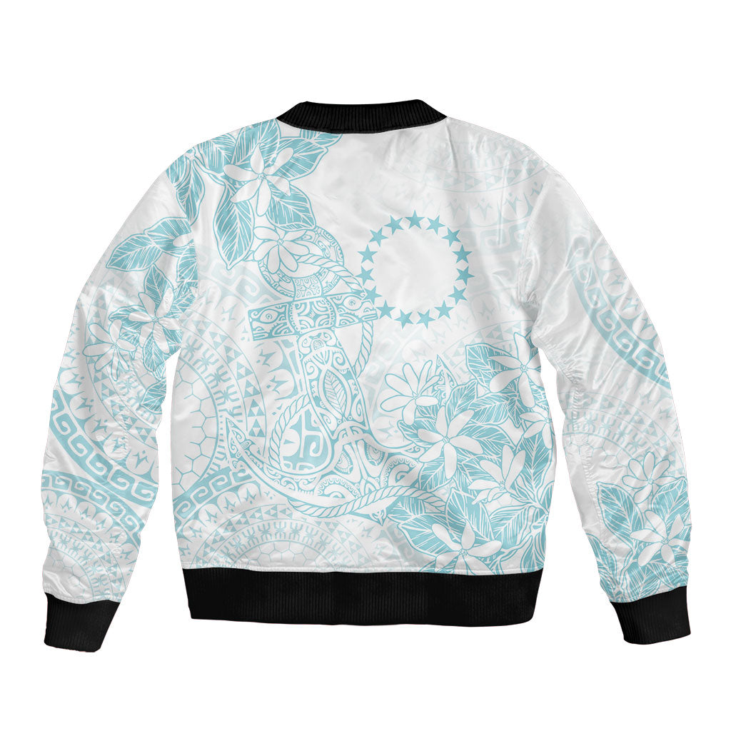 Turquoise Kuki Airani Tapakau Sleeve Zip Bomber Jacket Tribal Anchor Mix Tiare
