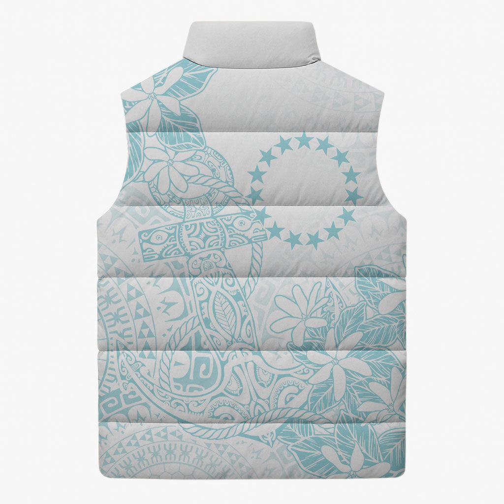 Turquoise Kuki Airani Tapakau Sleeveless Puffer Jacket Tribal Anchor Mix Tiare