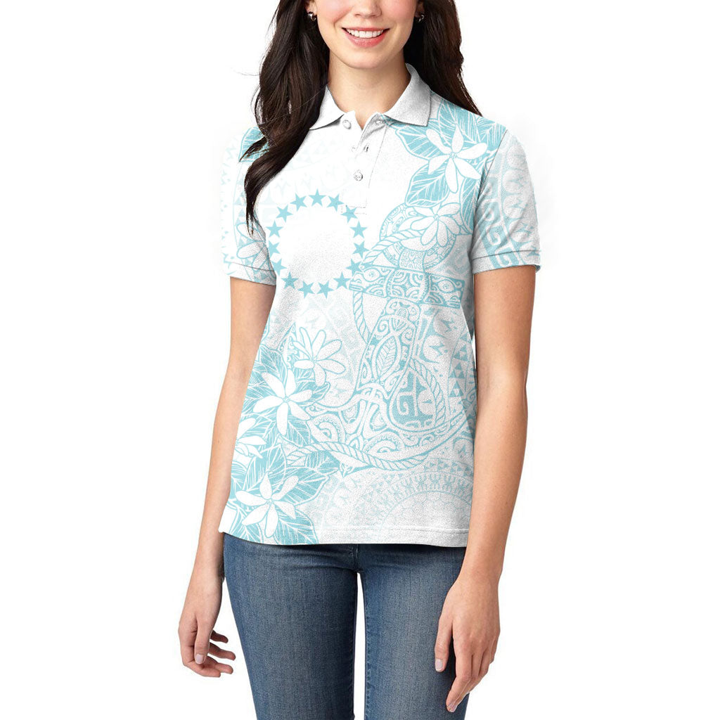 Turquoise Kuki Airani Tapakau Women Polo Shirt Tribal Anchor Mix Tiare