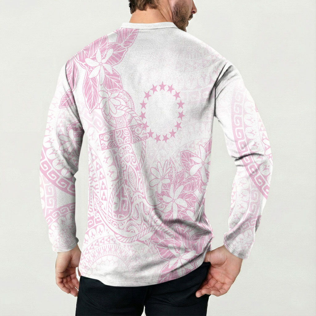 Candy Pink Kuki Airani Tapakau Button Sweatshirt Tribal Anchor Mix Tiare