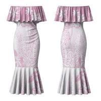 Candy Pink Kuki Airani Tapakau Couples Matching Mermaid Dress and Long Sleeve Button Shirt Tribal Anchor Mix Tiare LT7 - Polynesian Pride
